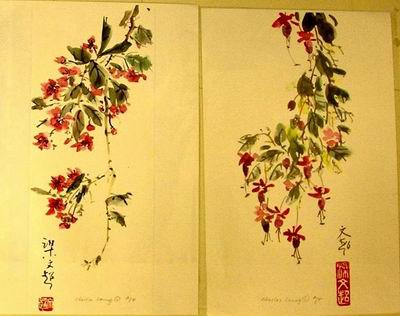 Paintings of vines with different flowers