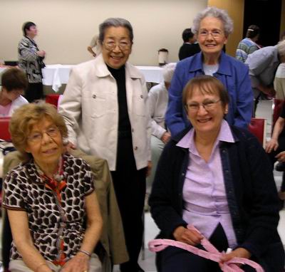 Longtime Sumi-e Artists of Canada artists. Back, left-to-right: Fumiye Toyota, Joyce Irons. Front, left-to-right: Helen Devereux, Diana Fenty