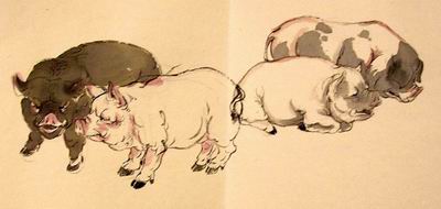 Pigs in dry brush style