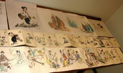 Paintings of children, women and men