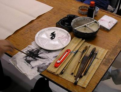 A few brushes and sumi-e ink
