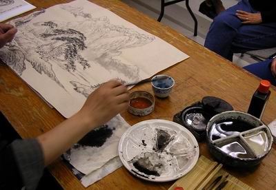 Burnt sienna and indigo used  to add colour to painting