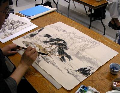 Adding the earth colour with a large brush