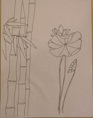Structure to start workshop participants' own painting on fine line paper