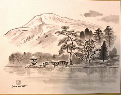 Sumi-e painting up close